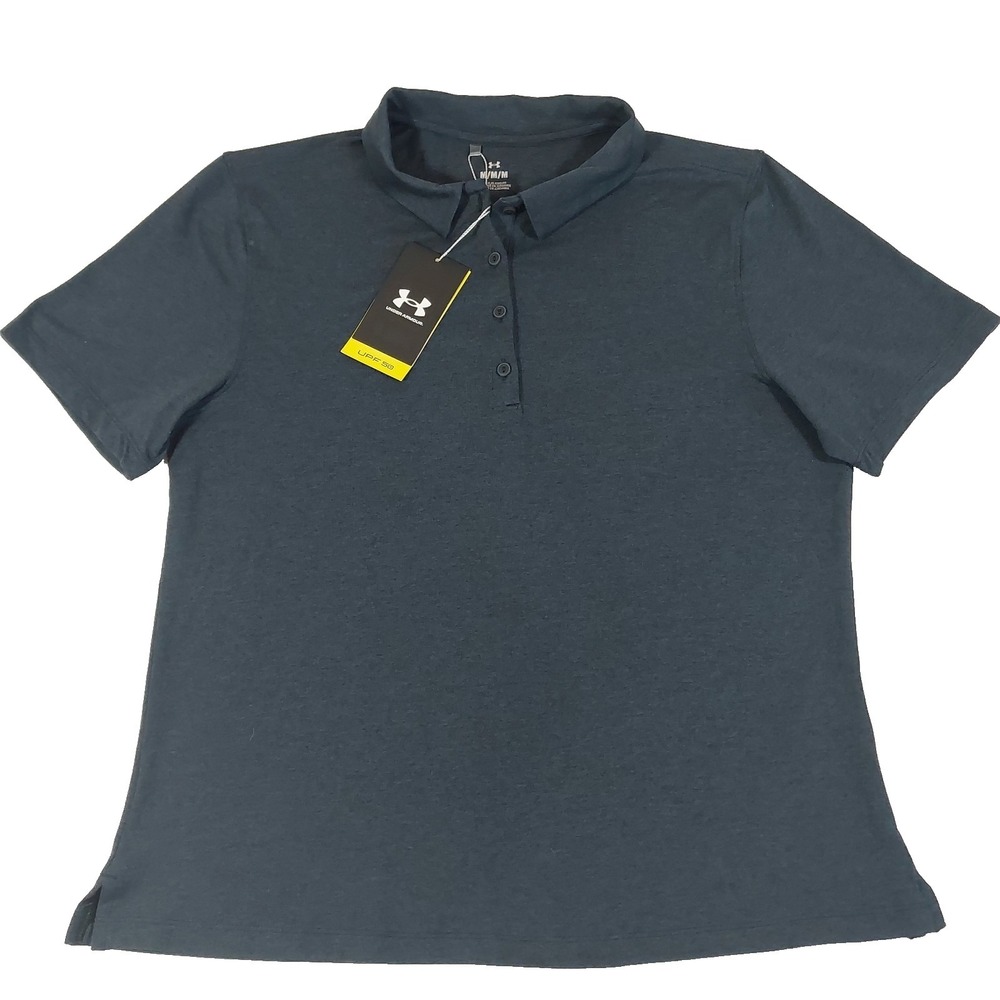 Under Armour Polo Shirt Womens Medium Golf UPF 50+ Anti Odor Performance Gray